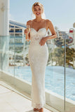 Vestido largo de novia de tirantes finos de encaje Marfil