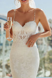 Vestido largo de novia de tirantes finos de encaje Marfil