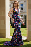 Vestido largo de baile de sirena flor negra con lazo con hombro