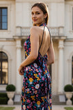 Vestido largo de baile de sirena flor negra con lazo con hombro