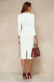 Bodycon Ivory Bodycon Midi Midi de Cuello Redondo con mangas 3/4