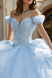 Vestido de Quinceañera Azul con Hojas Caídas y Vestido de Corte