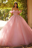 Vestido de gala de corsé rosa descubierto con brillo Quinceañera