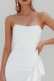 Vestido de soltera blanco sin tirantes bodycon volantes y abertura