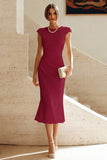 Vestido Midi de Baile de Sirena Blanca con cuello redondo y mangas gordas