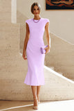 Vestido Midi de Baile de Sirena Blanca con cuello redondo y mangas gordas