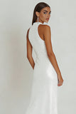 Vestido blanco de bateau de funda con lentejuelas brillantes