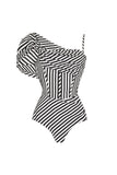 Traje de baño negro de dos piezas con volantes y vestido de playa