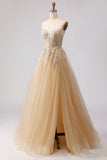 Vestido largo de tul con cuentas verde salvia y bordado