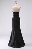 Vestido largo de graduación con corsé de cuentas y sirena negra