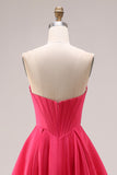 Vestido largo de graduación largo de graduación rosa A-Line Sweetheart Corsé con franzillas, vestido largo de graduación