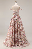 Corsé floral de línea A descubierto Desert Rose Vestido largo de baile