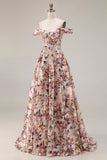 Corsé floral de línea A descubierto Desert Rose Vestido largo de baile