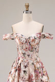 Corsé floral de línea A descubierto Desert Rose Vestido largo de baile