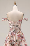 Corsé floral de línea A descubierto Desert Rose Vestido largo de baile