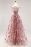 Vestido largo de graduación Dusty Rose, tirante y bordado con cuentas y corte de rosa polvorienta