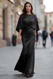 Vestido de Madre de la Novia con Arrugas Sirenas Negras y Manga