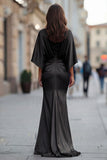 Vestido de Madre de la Novia con Arrugas Sirenas Negras y Manga