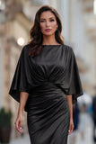 Vestido de Madre de la Novia con Arrugas Sirenas Negras y Manga