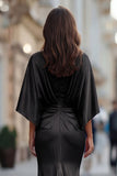 Vestido de Madre de la Novia con Arrugas Sirenas Negras y Manga