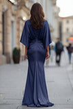 Vestido de sirena burdeos con arrugas de la madre de la novia y manga