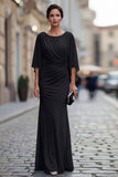 Vestido de madre de la novia de cuello redondo sirena negro con media manga