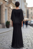 Vestido de madre de la novia de cuello redondo sirena negro con media manga
