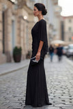 Vestido de madre de la novia de cuello redondo sirena negro con media manga