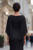 Vestido de madre de la novia de cuello redondo sirena negro con media manga