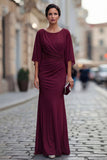 Vestido de madre de la novia de cuello redondo sirena negro con media manga