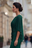 Vestido de madre de la novia de cuello redondo sirena negro con media manga