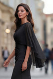 Vestido negro de la Madre de la Novia Sirena Arrugada con media manga