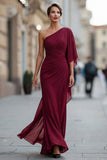 Vestido de sirena de un hombro de un hombro con manga de la sirena de la novia verde salvia