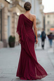 Vestido de sirena de un hombro de un hombro con manga de la sirena de la novia verde salvia