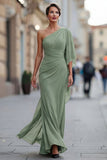 Vestido de sirena de un hombro de un hombro con manga de la sirena de la novia verde salvia