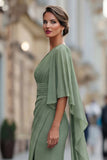 Vestido de sirena de un hombro de un hombro con manga de la sirena de la novia verde salvia