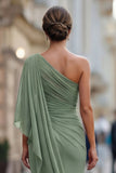 Vestido de sirena de un hombro de un hombro con manga de la sirena de la novia verde salvia