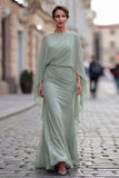 Vestido de sirena con volantes y sirena verde salvia con manga