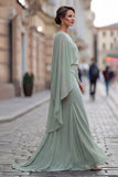 Vestido de sirena con volantes y sirena verde salvia con manga
