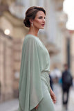 Vestido de sirena con volantes y sirena verde salvia con manga