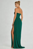 Vestido largo largo de gasa sin tirantes verde verde oscuro A Line con abertura