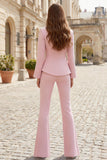 Trajes de negocios de mujer de dos piezas con corte fino en solapa rosa claro