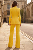 Trajes de trabajo de dos piezas con solapa de pico amarillo y pecho simple para mujeres