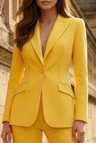 Trajes de trabajo de dos piezas con solapa de pico amarillo y pecho simple para mujeres
