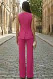 Trajes de trabajo de mujer sin mangas de dos piezas de botonadura fucsia