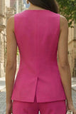 Trajes de trabajo de mujer sin mangas de dos piezas de botonadura fucsia