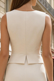 Vestido de trabajo Midi de 2 piezas marfil de marfil A Line Single-Breasted