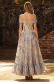 Vestido de fin de curso azul polvoriento Jacquard A Line Corsé