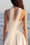 Vestido de despedida de soltera Midi con tirantes finos en línea A de marfil y bufanda al cuello