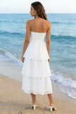 Vestido midi blanco de nudo de tul marfil